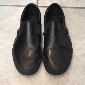 Vans patent leather slip on shoes